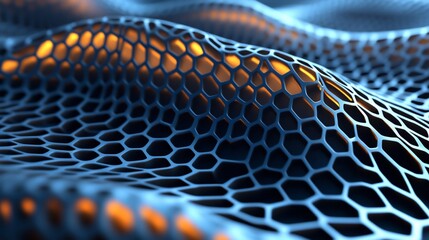 Poster - Abstract 3D rendering of a blue and orange honeycomb structure.