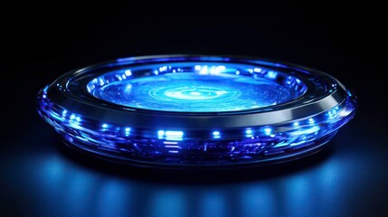 Wall Mural - blue hologram portal. magic fantasy portal. magic circle teleport podium with hologram effect. abstr