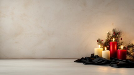 Aufkleber - A wall with candles on it. The candles are red, yellow, and white
