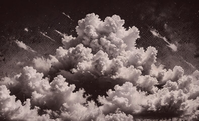 Poster - A black and white photo of a cloudy sky with a few white clouds. The clouds are scattered throughout the sky, with some larger and more prominent than others