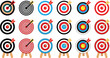 © Mon Amour - Archery target icon set. Archery target with arrow. Target Sports Glyph symbol isolated on transparent background. Target goal signs. Arrows hitting the center of target - success business concepts.