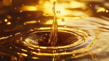 Wall Mural - close-up of golden droplet falling into glittering gold particles