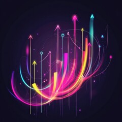 Leinwandbilder - Vibrant abstract design featuring colorful arrows and lines on a dark background for creative projects and presentations. Generative AI