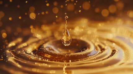 Wall Mural - close-up of golden droplet falling into glittering gold particles