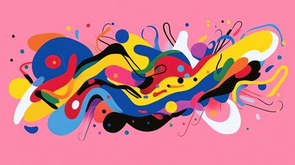 Poster - Abstract colorful shapes, vibrant fluid forms, dynamic design, pink background.
