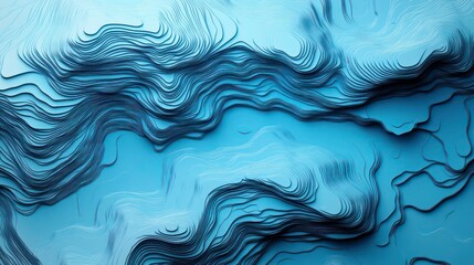 Wall Mural - crumpled topographic map shows elevation contours on blue background