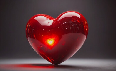 Poster - A heart with a hole in it is lit up with a red light. The heart is surrounded by a dark background