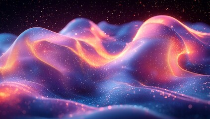 Poster - Abstract background of modern tech with gradient waves in blue and pink, showcasing technology, modernity, abstraction, and dynamic light trails in neon pink and blue hues