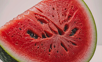 Poster - A slice of watermelon with a mouth cut out. The watermelon is red and juicy. Concept of freshness and summertime