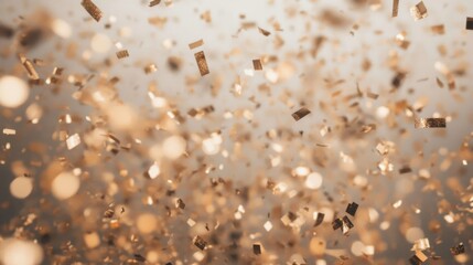 Wall Mural - golden confetti falling against a light background.