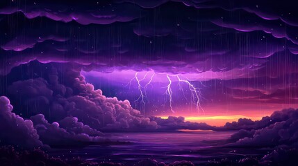 Wall Mural - dramatic thunder lightning stormy purple sky filled with rain