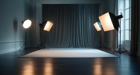 photography lights and grey backdrop mock up template  