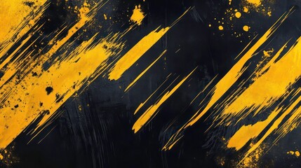 Wall Mural - dynamic black and yellow abstract background with sharp brush strokes and splatters