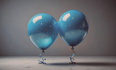 Aufkleber - Two blue balloons are standing next to each other on a grey surface. The balloons are twisted and appear to be in a playful, whimsical mood