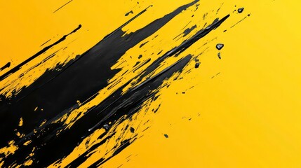 Wall Mural - dynamic black and yellow abstract background with sharp brush strokes and splatters