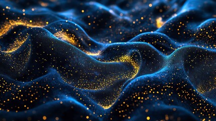 Aufkleber - dynamic glowing wave particles golden blue futuristic technology data streaming abstract energy motion background light wave flow