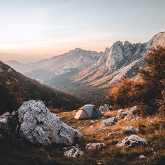 scenic mountaintop camping tent sunrise view