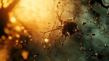 Poster - Exploring the Intricate World of Neurons: Stunning 3D Microbiology Render of Nerve Cells Background with Ample Copy Space,