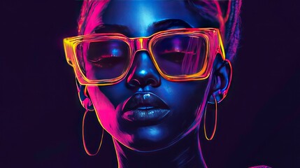Wall Mural - female were sunglasses and jumpsuit at night time in future neon colors.