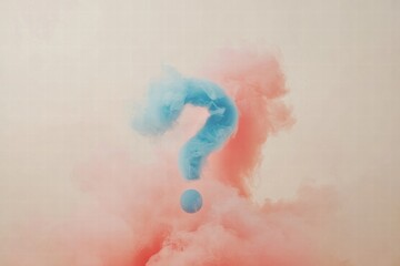Poster - Colorful clouds of pink and blue vapor swirl together to form a question mark shape in the air. Generative AI