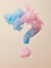 Poster - Swirling clouds of pink and blue smoke forming an intriguing question mark shape in an artistic display. Generative AI