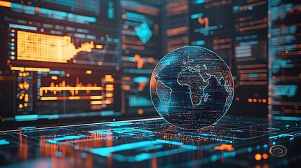 Poster - Global Network Data Visualization Illuminated Sphere