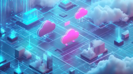 Poster - futuristic green digital city with glowing lines and abstract architecture. this artwork features a 