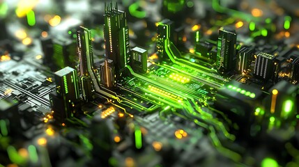 Poster - Futuristic Cityscape Built On A Circuit Board