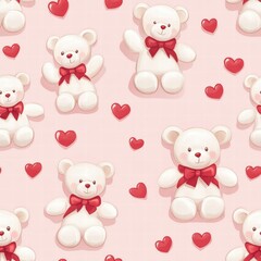Leinwandbilder - Cute teddy bears and red hearts on a soft pink background for playful decor. Generative AI