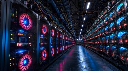 Poster - Illuminated Server Racks Line A Modern Data Center Corridor