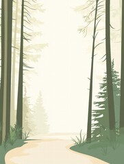 Poster - Winding forest trail inviting exploration through tall trees in early morning light. Generative AI