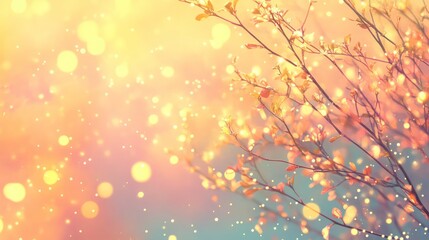 Wall Mural - golden bokeh blur abstract background with soft shimmering lights, perfect for festive designs, eleg