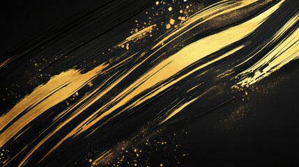 Wall Mural - abstract black and gold paint strokes background texture.