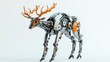 © SlashStd - Robotic deer, metallic, gears, orange accents, white background.