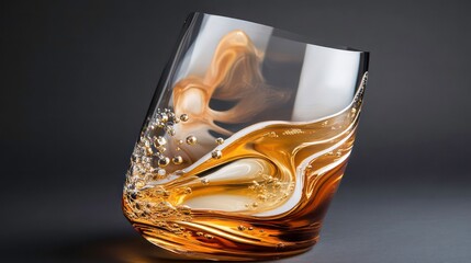 Wall Mural - golden-hued whiskey glass overflowing with bubbly liquid