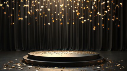 Wall Mural - graduation class background award party banner with copy space, empty stage with black curtain and f