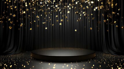 Wall Mural - graduation class background award party banner with copy space, empty stage with black curtain and f
