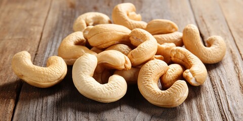 Closeup of Roasted Cashews on Rustic Wooden Table