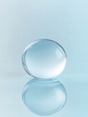 Aufkleber - Transparent glass sphere capturing light with reflections against a soft blue background creating a serene composition. Generative AI