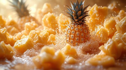 Wall Mural -   A pineapple sits atop a pile of macaroni and cheese, alongside another pineapple perched atop the same