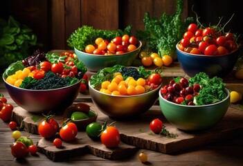 Sticker - vibrant bowls filled fresh organic ingredients celebrating colorful natural flavors appealing culinary display, salad, dish, vegetable, fruit, cuisine