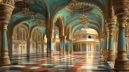 Wall Mural - Interior view of mysore palace, indian traditional. Ornate Palace Interior. Illustration