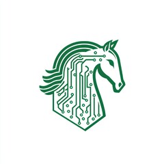 Poster - Digital horse head, circuit design, tech concept, white background, for technology