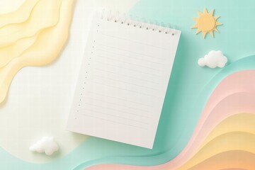 Aufkleber - Planner layout featuring abstract nature elements with sun, clouds, and mountains for creative organization and inspiration. Generative AI