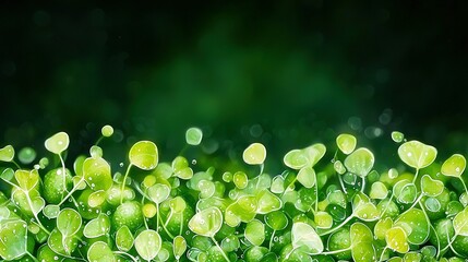 Wall Mural -   A sharp image of lush greenery featuring droplets of water on leaf and stem surfaces