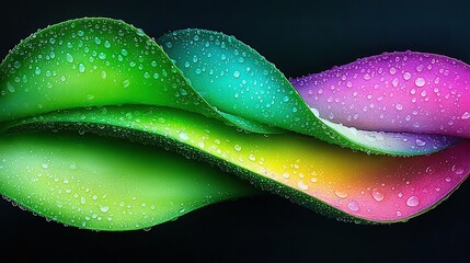 Canvas Print -   A close-up of a green leaf with water droplets on its leaves and petals