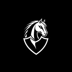 Canvas Print - White horse head on shield symbol with black backdrop for logo, icon, emblem, etc