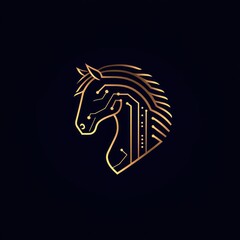 Poster - Geometric horse head with golden circuit pattern on dark background for tech designs