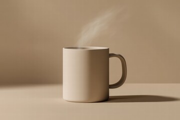 Poster - Steaming mug on a simple table with a neutral background creating a minimalist aesthetic. Generative AI