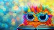 © huhu - Colorful furry monster reading a book.